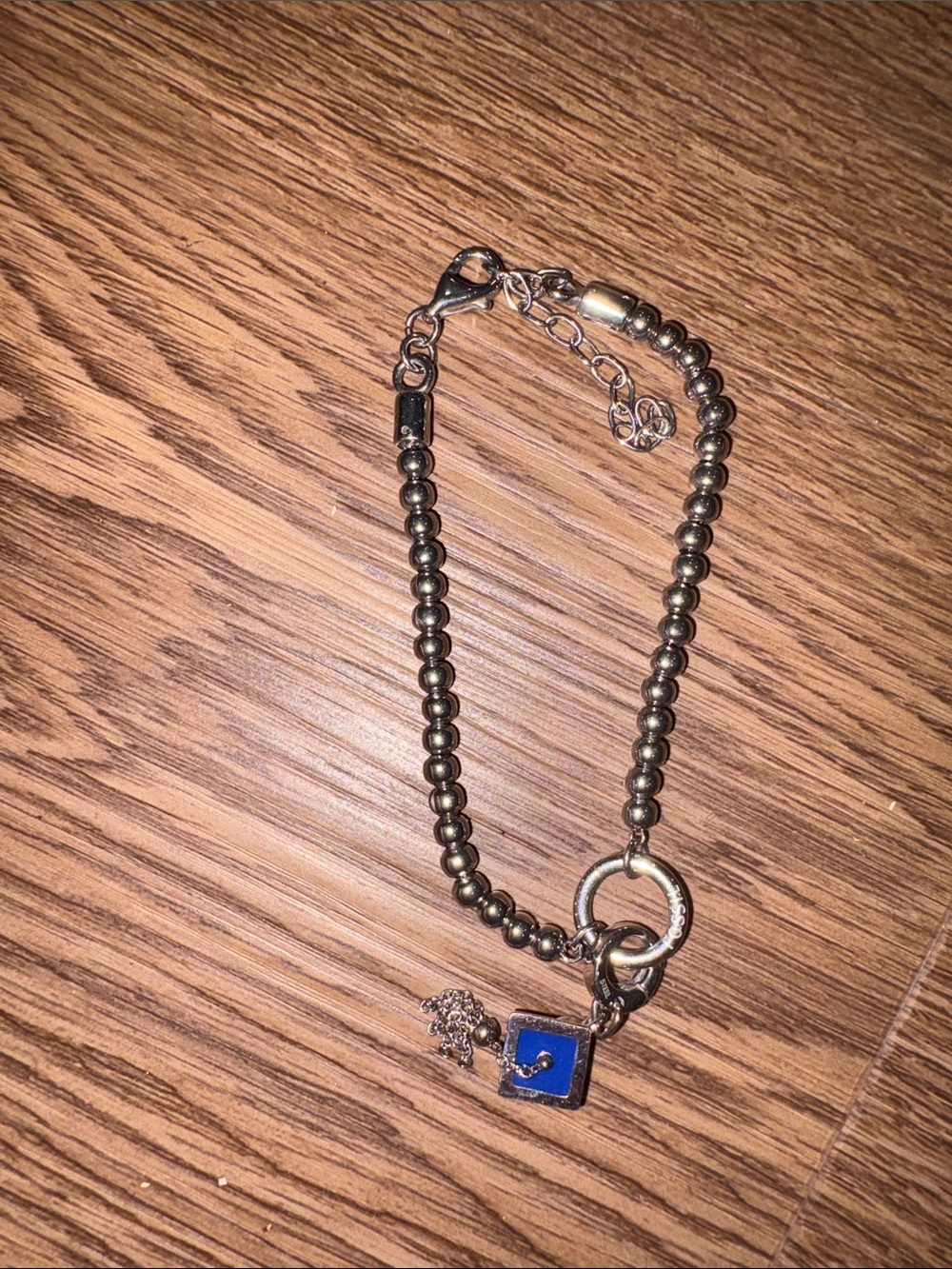 20-vintage Fossil Men's Beaded Bracelet with Blue Enamel Charm